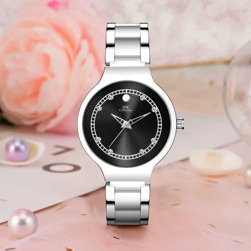 IIK COLLECTION Black Stainless Steel Analog Watch For Women and Girls(IIK-3119W)