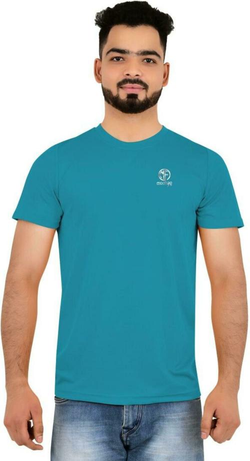 MADFROG Men Sky Blue Solid Polyester Round Neck Tshirt (M)