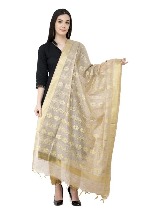 A R Silk Baswada Gold Print Fancy Dupatta Golden Color Dupatta/Chunni