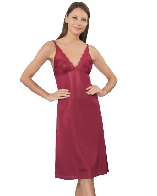 Legit Affair Women Solid Maroon Satin Nightslip and Knee Length strap dress for women
