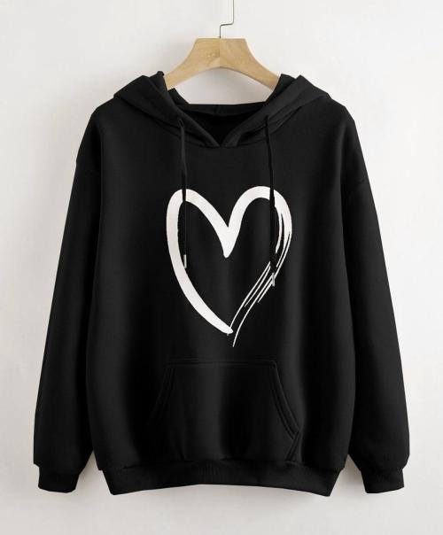 ANANTA DESIGN Fleece Fabric Front Print Sweatshirt Hoodies for Girl Winter Wear kangaroo pocket shape(Black,M)