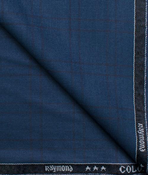 Raymond Men Blue Checks Polyester Viscose Blend 1.25 Meter Trouser Fabric