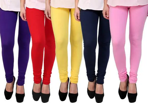 Famaya Girls Multicolor Solid Cotton Leggings 5-6 Years (Pack Of 5)