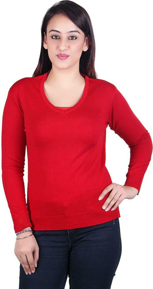 Ogarti Women Red Acrylic Blend Solid Single weater (L)