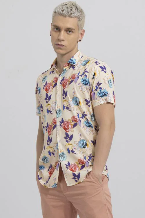 SNITCH Dragon Flower Beige Shirt Mens Shirt