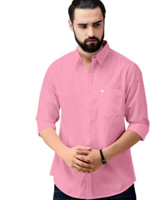 Silver Buck Men Light Pink Cotton Blend Regular Fit Formal Shirt (L)