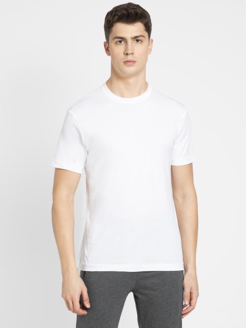 Jockey 2714 Men's White Solid Cotton Blend Round Neck T-shirt