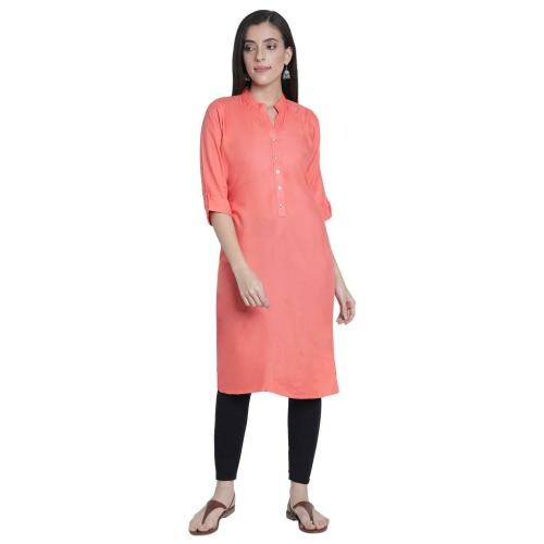 Fabclub Women Peach Rayon Solid Kurti (XS)
