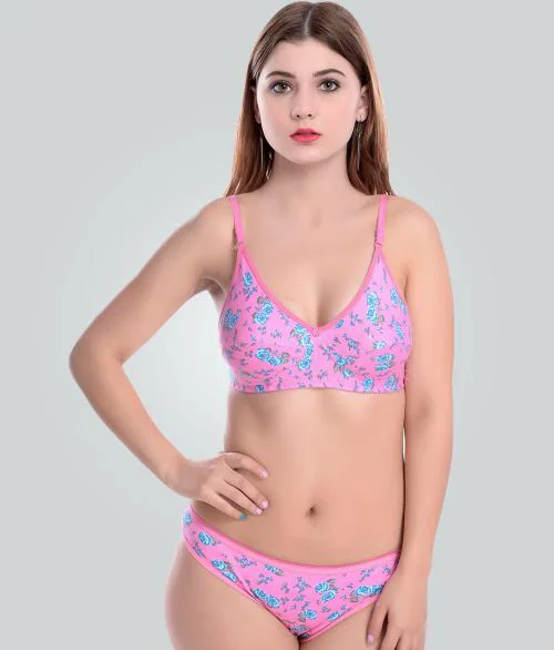 Women Cotton Bra Panty Set for Lingerie Set ( Pack of 1 ) ( Color : Pink )