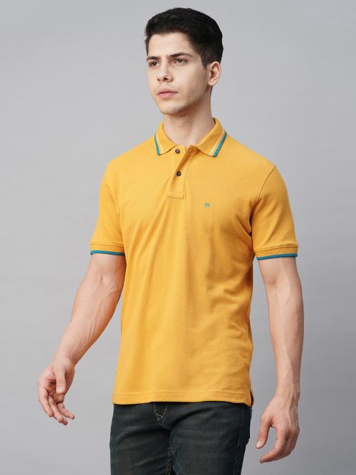 Blue Buddha Men's Mustard Regular Fit Solid Polo T-Shirt-230100032