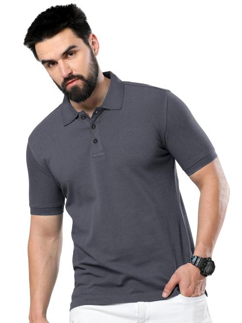Lazychunks Men And Women Charcoal Grey Solid Polo T-Shirts