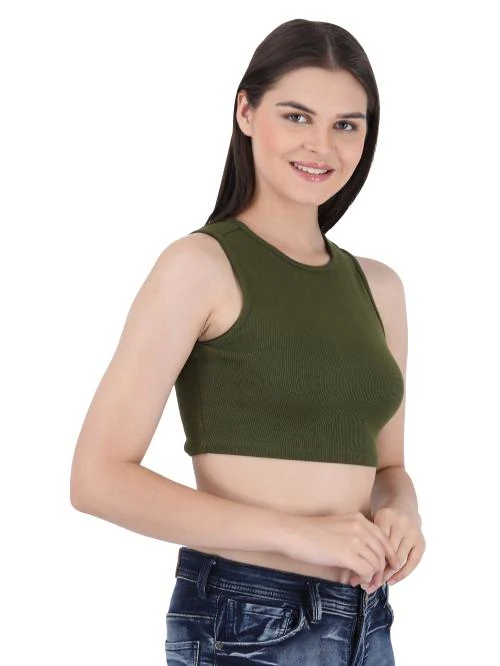 SIMMERDEF Tank Top ,Round Neck sleevesless Bodycon stretchable-Green-2