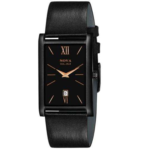 Nova Leather Slim Date Black Finish With Japanese Technology Wrist Watch