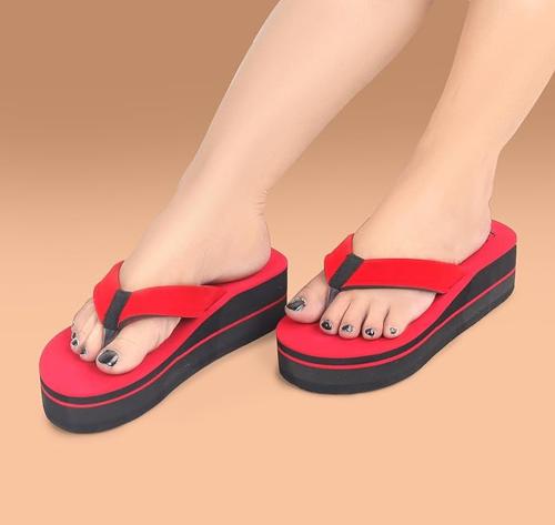 AANA FASHION Women's Flatform Slippers Heels Sandals Wedges for Women | Women Stylish Fashion Sandals | Women's Wedge Heel Sandals Ladies Heels Girls Chappal Sandal (Red)