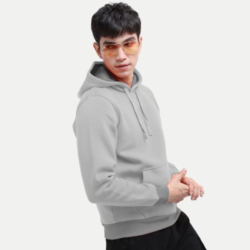 Buy Rad Prix Mens Solid Silver Cotton Jersey Hoodie with Pockets