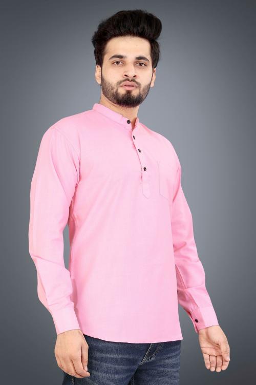 Dingra Men Pink Solid Cotton Blend 1 Straight Kurta