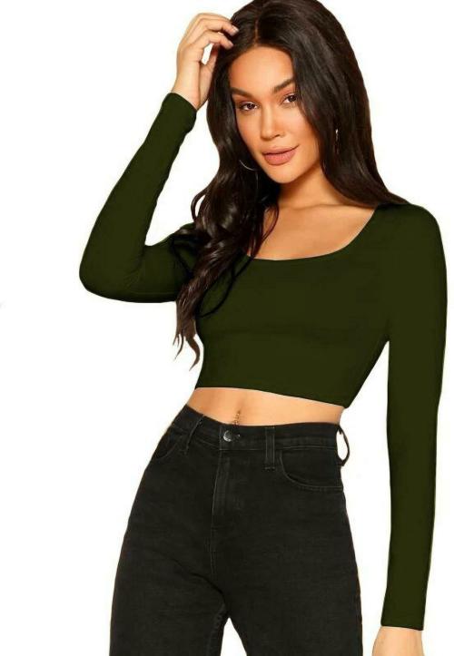 THE BLAZZE_Women Cotton Blend Green Crop Top_XS JioMart