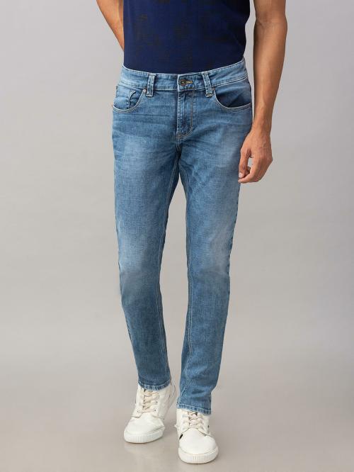 Spykar Men Mid Blue Cotton Super Slim Fit Tapered Length Clean Look Low Rise Jeans (Super Skinny)