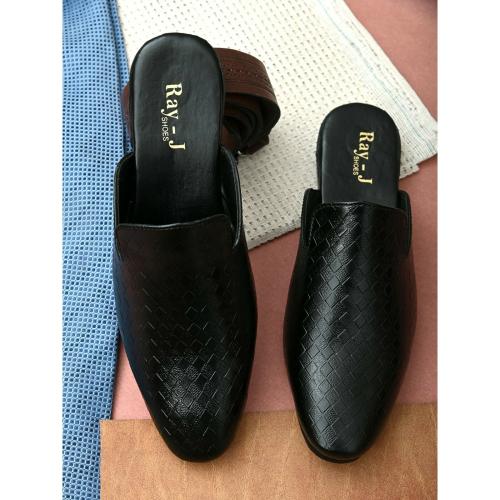 RAY J Casual Slip-Ons Synthetic Leather Mules For Men (Black)