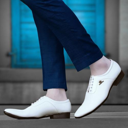 King walker Patent Formal Shoes Lace Up For Men (White)