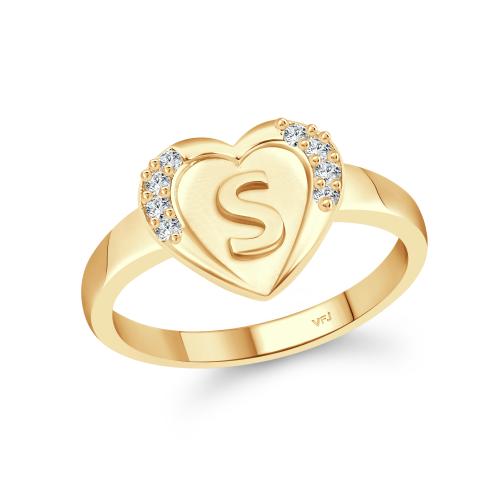 Vighnaharta cz alloy Gold plated Valentine collection Initial '' S '' Letter in heart ring alphabet collection for women and Girls