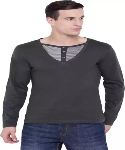 BEN HUSHERS Self Design Men Henley Neck Grey T-Shirt ()