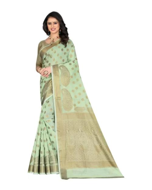 signagraph Women Light Green Self Design Silk Blend Saree