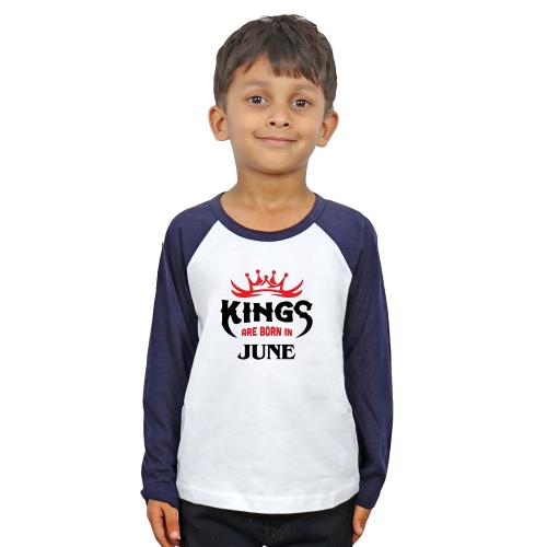 LIMIT Fashion Store - Kings Are Born In JUNE Kids T-Shirt (7-8 Years) (Boys) White- Navy Blue