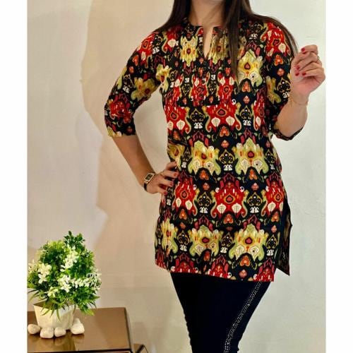 Glatt Women Cotton 3/4 Sleeves Collar Neck Stylish Design | Premium High Quality Fabric for Every Wear | Black | Free Size