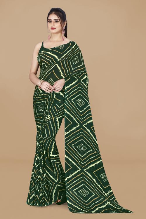 Anand Women Green Self Design Pattern Georgette Single Saree Without Blouse