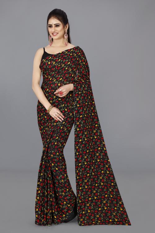 Anand Women Multicolor1 Self Design Pattern Georgette Single Saree Without Blouse