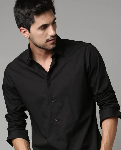Classy Vouge Men Black Solid Cotton Blend Casual Shirt (Xxl)