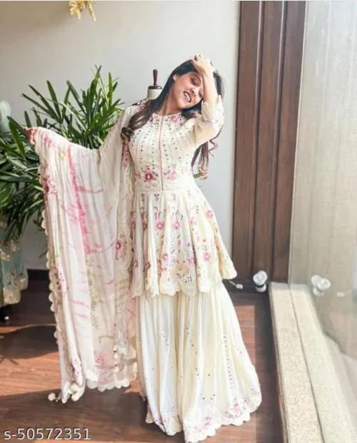 VRAJGOPI FASHION Short Kurti and Sharara Set with Dupatta