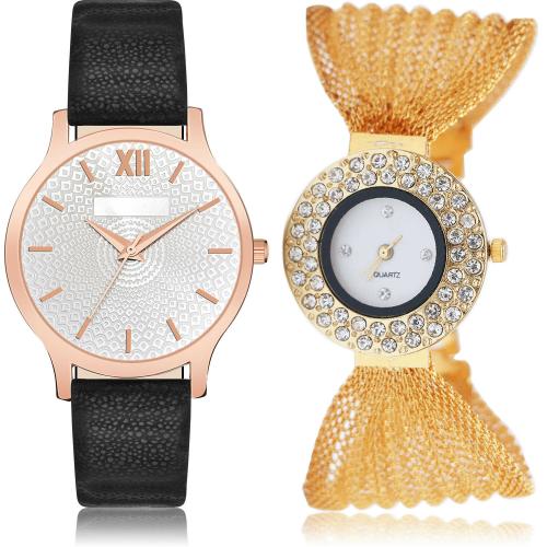 NEUTRON Contemporary Luxury Embossed Designer Dial And Jula Black And Gold Colour Analog Genuine Leather And Stainless Steel Belt 2 Watch Combo For Women And Girls - GM341-G170