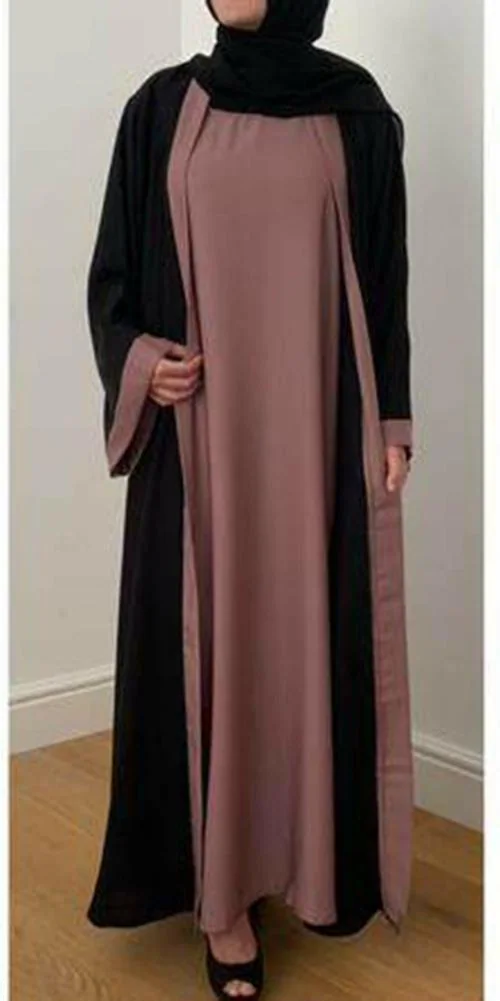 Pardoz Girls And Women Black, Pink Crepe Abaya With Hijab (Free Size)