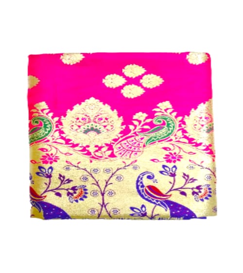 CRAFTONI Woman Fancy New Design Banarasi Pure Silk Zari Look Saree With Blouse Piece For Wedding (Pink)