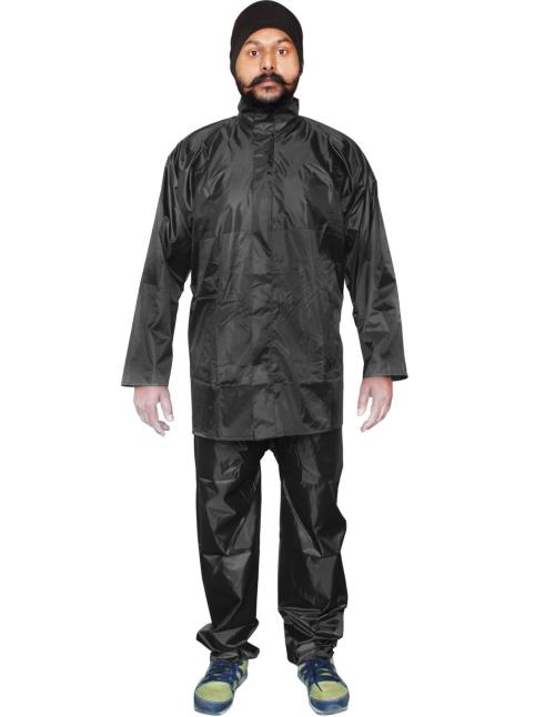 Neekshaa Men's Rider Solid Rainsuit Raincoat Pant style with Jacket (Large Size) (Black)
