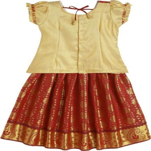 BABY LAKSHMI Girls Lehenga Choli Western Wear Woven Lehenga Choli (Gold, Pack of 1)