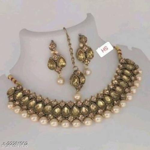 Buy Hs fatio Alloy Earring and Necklace Set (Gold and White) Online at