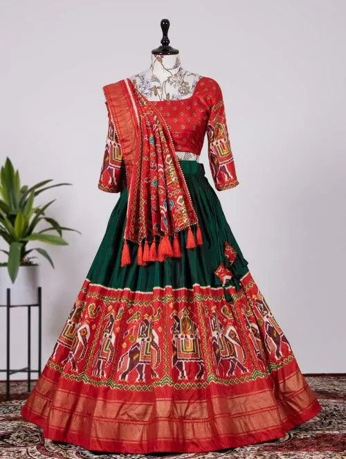 GEZREL Designer Dola Silk Lehenga Choli For Women Wedding Wear Digital Printed All Over Lehenga Choli Dupatta Set (Semi Stitched)