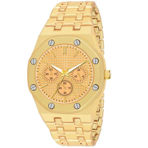 ILOZ New Luxury Golden Round Dail stainless steel belt Professional Look Premium quality Party Wear watch for Men wrist Analog Watch - For Boys & Men