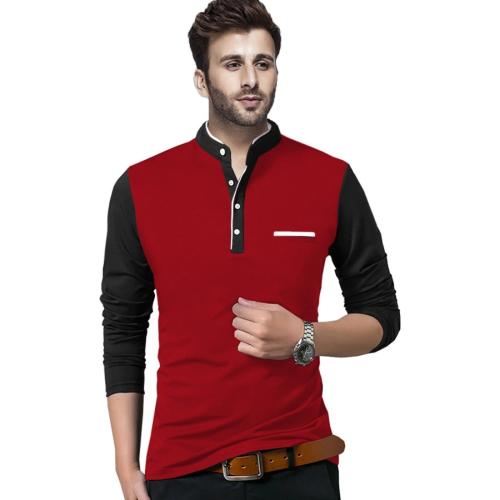 B'LIVE Solid Men Henley Neck Red, Black T-Shirt| T-Shirt For Men| Mens Tshirt| Printed Mens Tshirt | T-Shirt