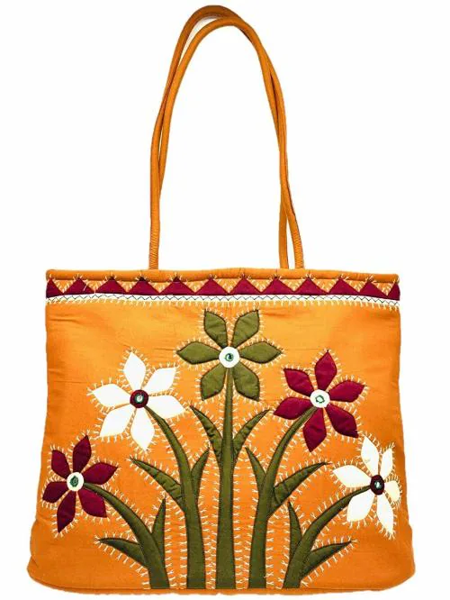 SriAog handcrafted Classic Collection handbag Womens multicolored hand embroidered jaipuri hand bags (Big Banjara handbags Aplic Mirror work) Musturd Yellow shoulder bags