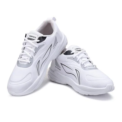 CAMRO Crazy-02 Lace Up White Sports Shoes, Mesh Upper & PVC Sole for Running, Gyming & More