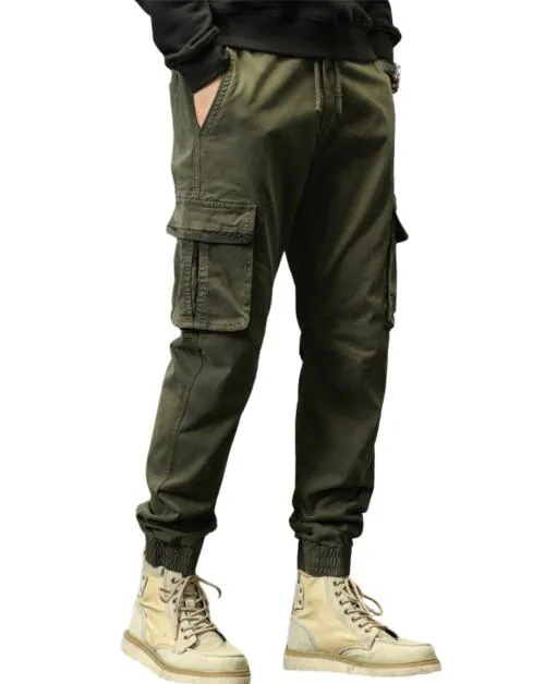 L'MONTE Imported Men's Slim Fit Casual Cotton Cargo Joggers Track Pants with Expandable Elastic Waist(36, GREEN)