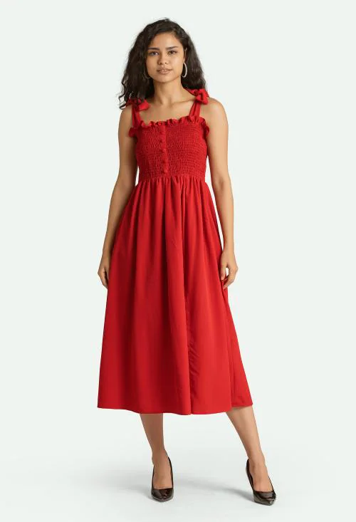 AASK Women Plain & Solid Polyester Red Color Fit And Flare Dress| Dress for women| Party Dress| Dresses| Stylish Dress| | New Collection