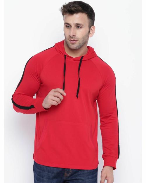 Gritstones Striped Men Hooded Red, Black T-Shirt