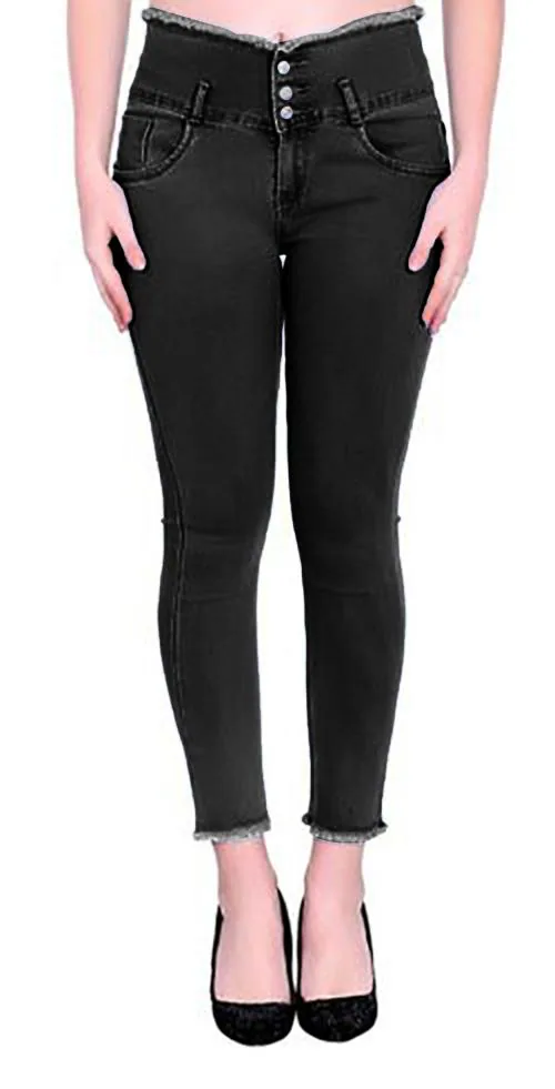 KTdd Trading 4 Button Jeans for Women or Girls, Size 30 and Color Black