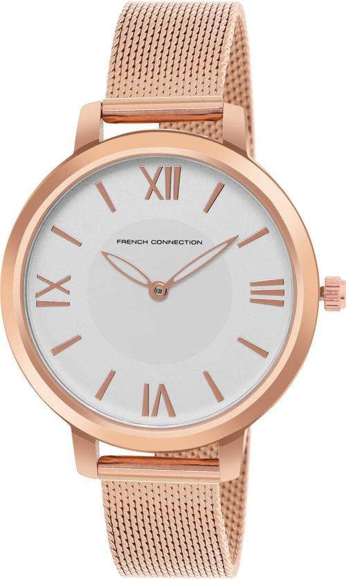 French Connection Analog White Dial Rose Gold Strap Watch For Women