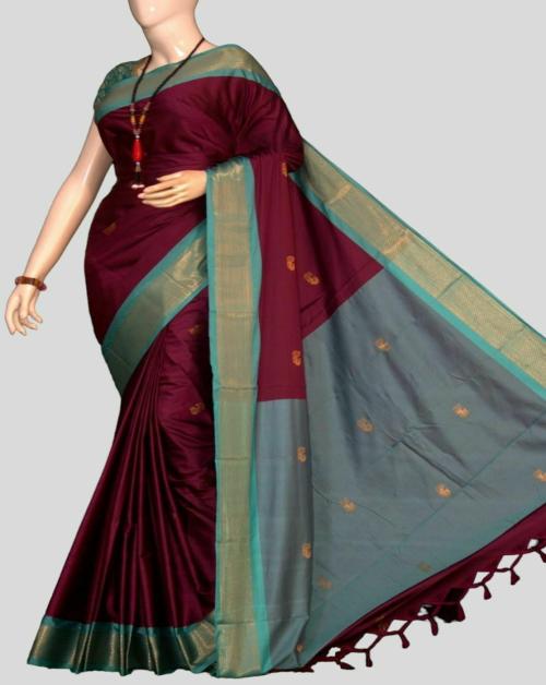 Fashions Look Purple Paithani Cotton Silk Saree With Contrast Pallu And Contrast Blouse With Zari Butta